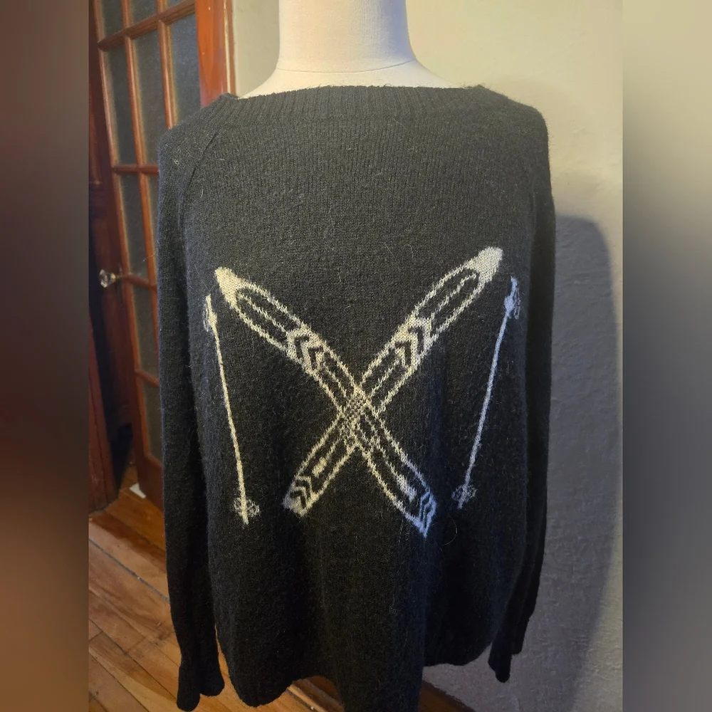 Woolrich Ski Sweater Black Wool Blend Alpine Lodge Graphic XL - Picture 2 of 12